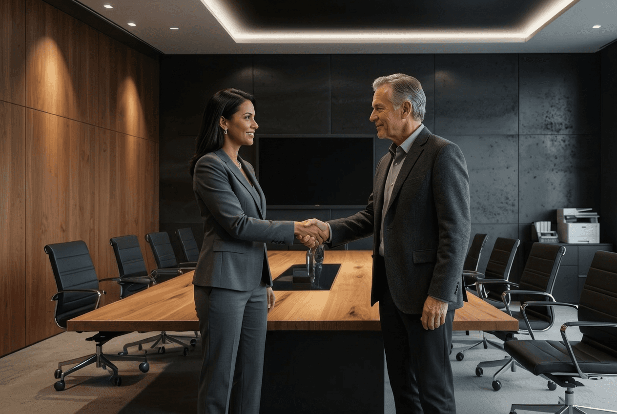 An executive and a leadership coach having a meeting