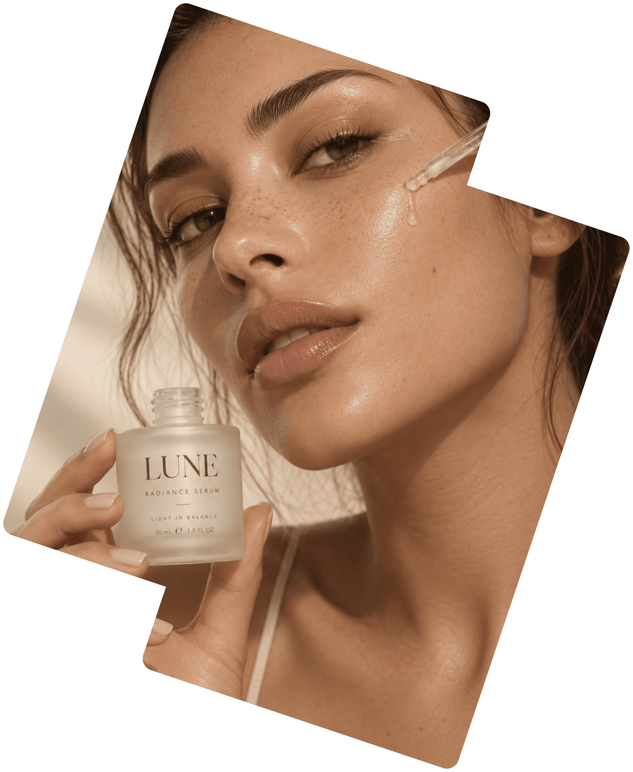 Model holding LUNE Radiance Serum