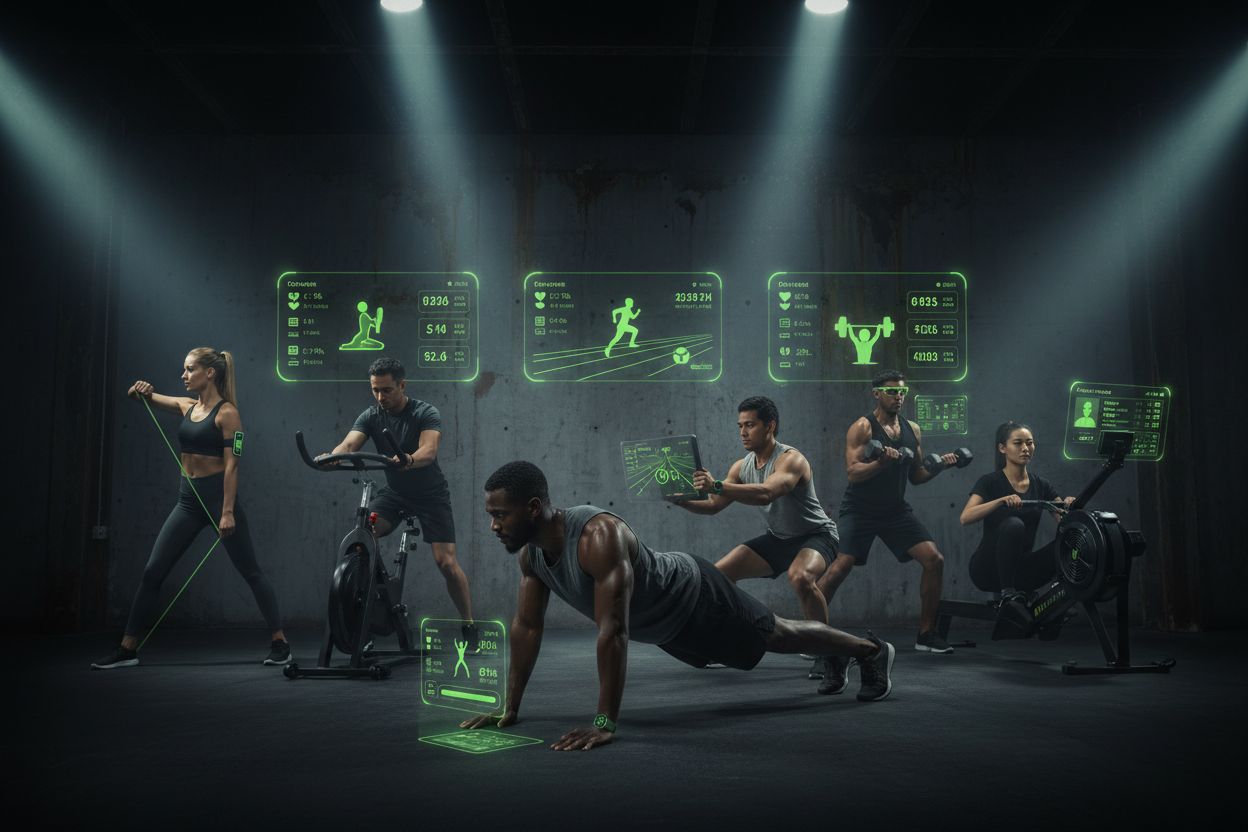 People using workout apps on smartphones while exercising