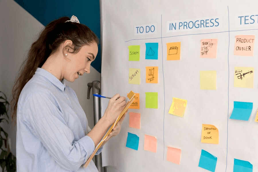 Team member optimizing workflow using a Scrum board