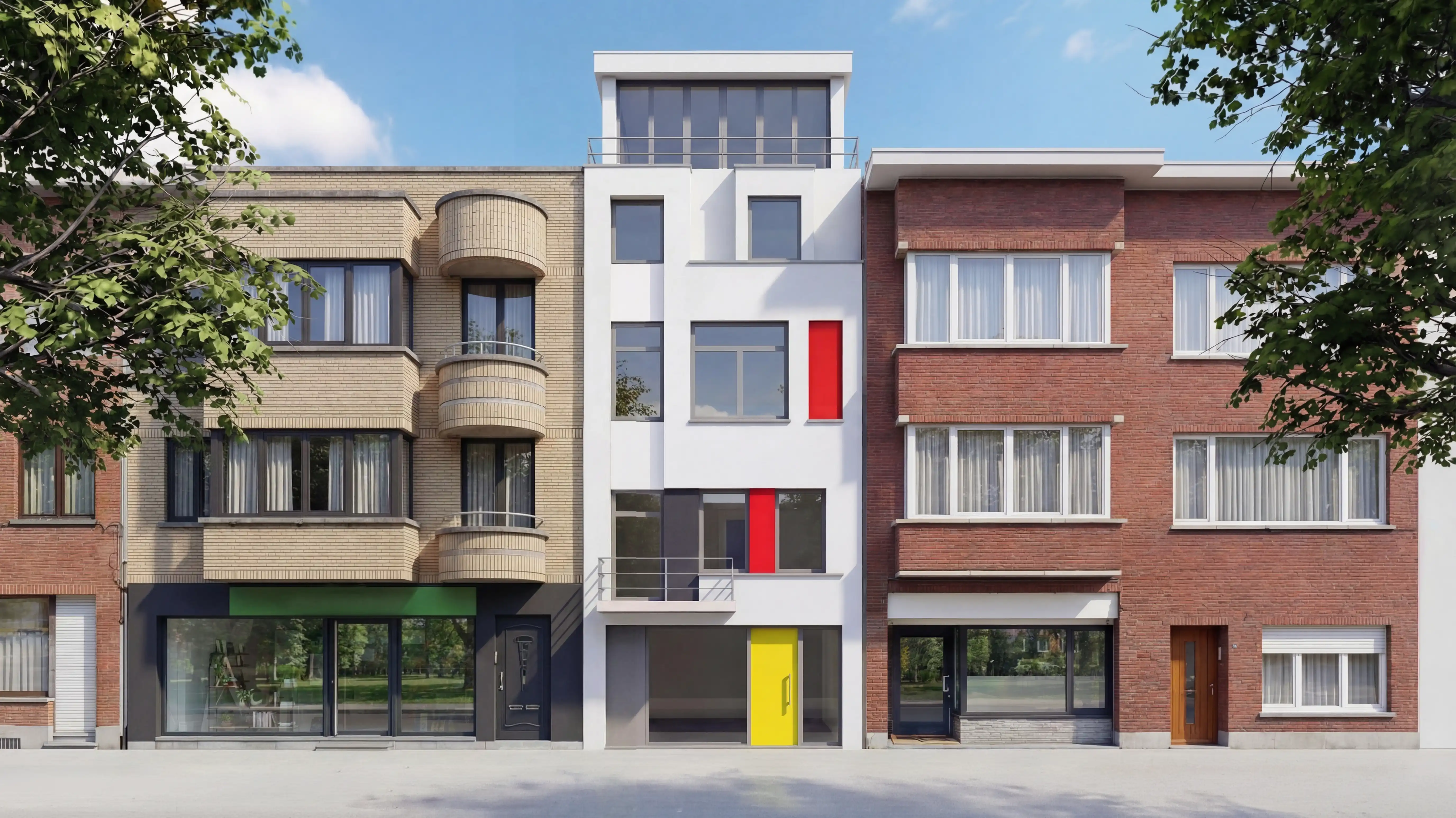 toekomstvisie op architecturale gevel van gebouw in Borgerhout