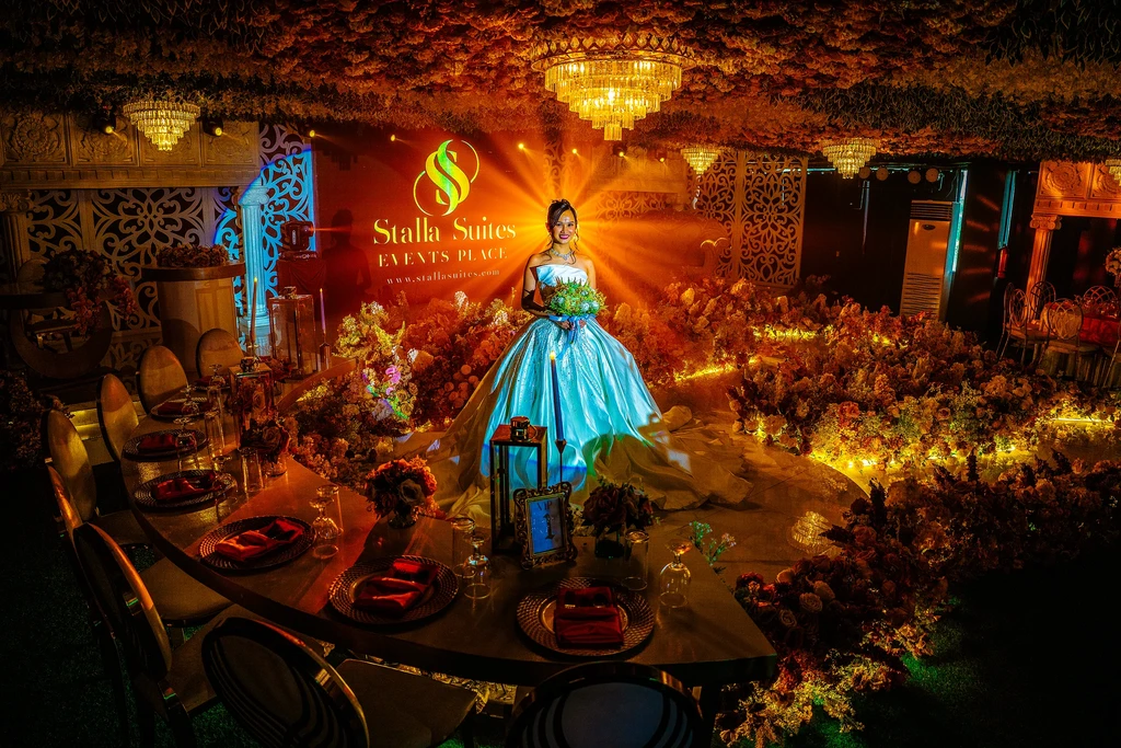 Debutante at her candlelit head table at Pandora Hall, Stalla Suites Events Place