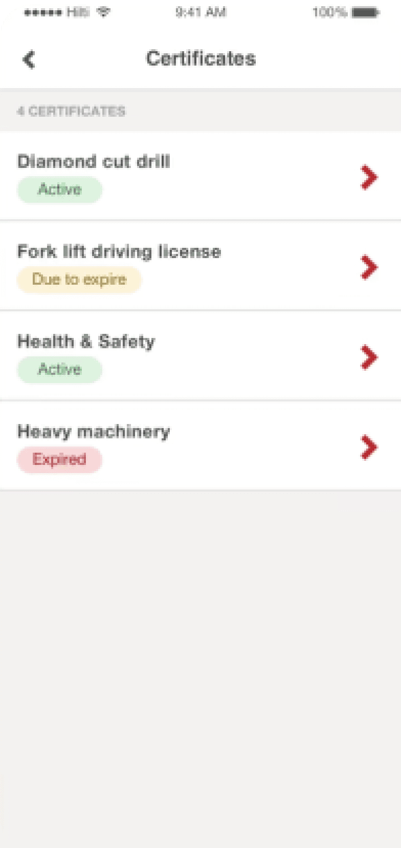 ON!Track - Mobile screenshot: Certificates