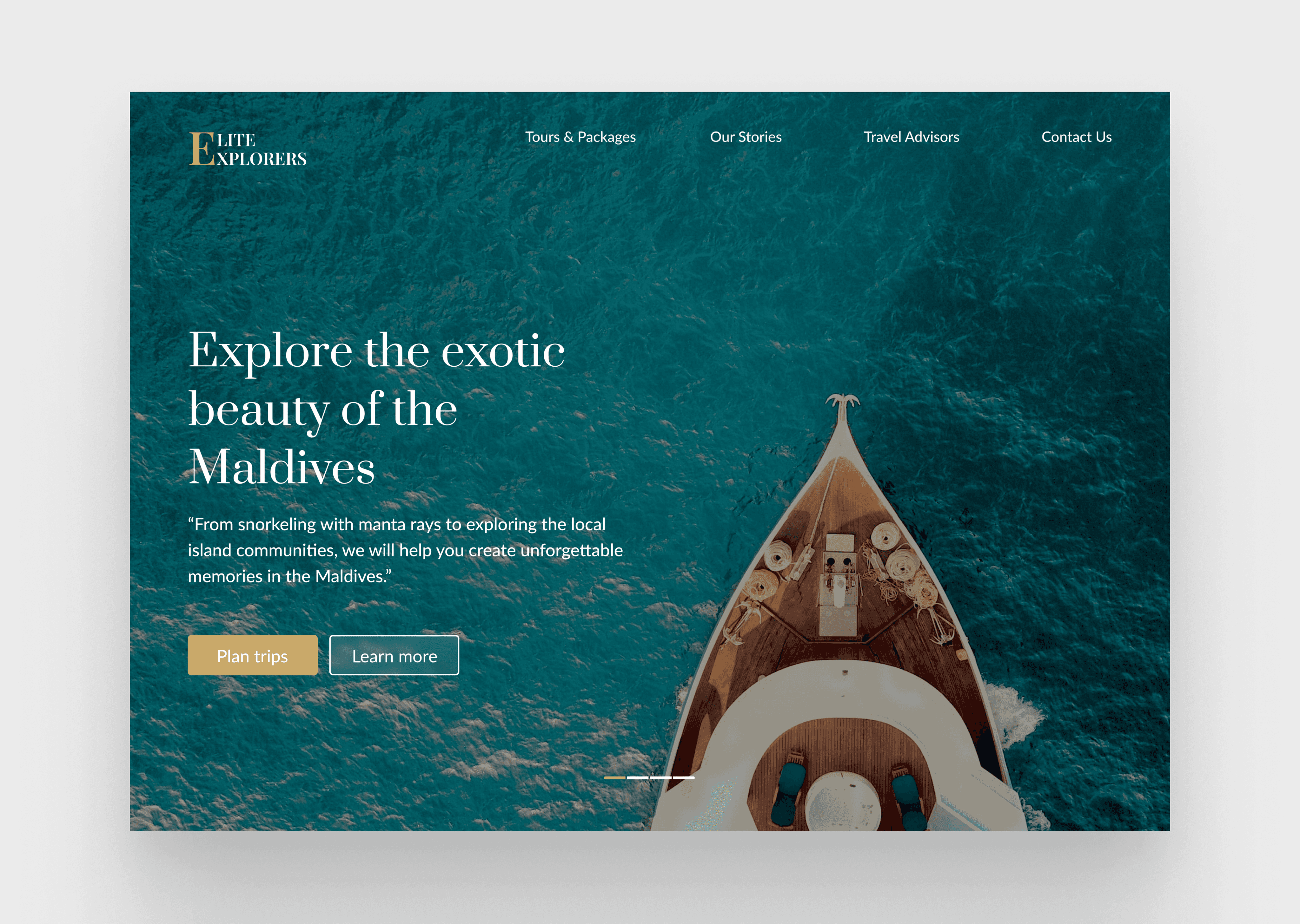 Header for landing page to provide unique travel experiences