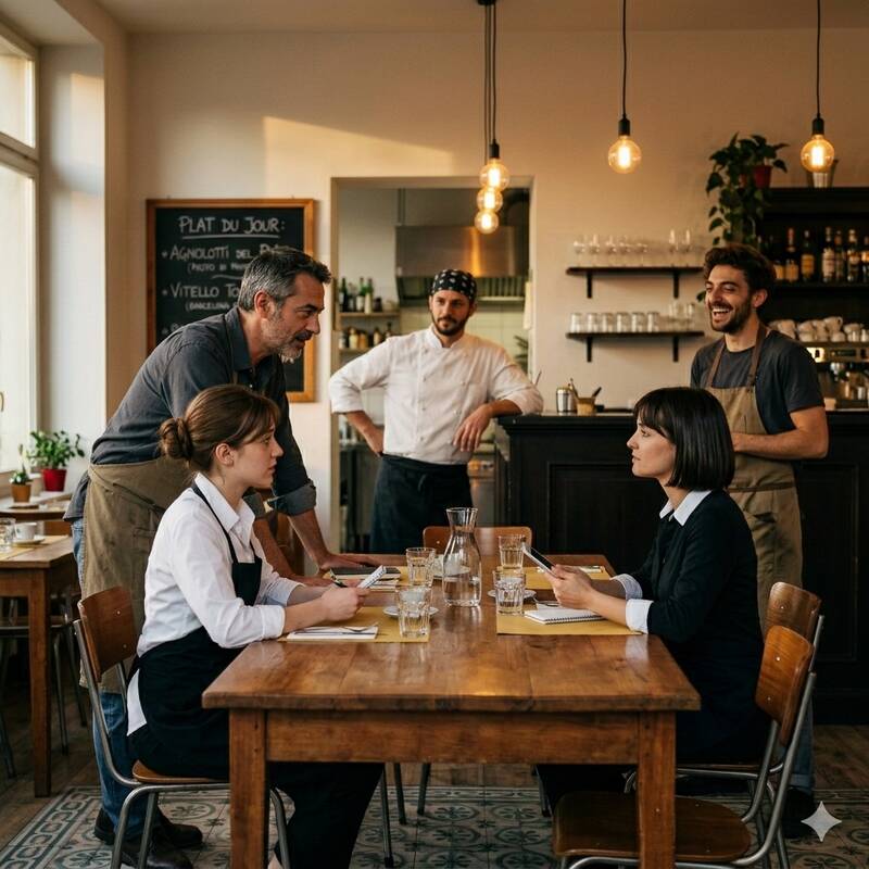 Il team riunito per il debrief di fine turno