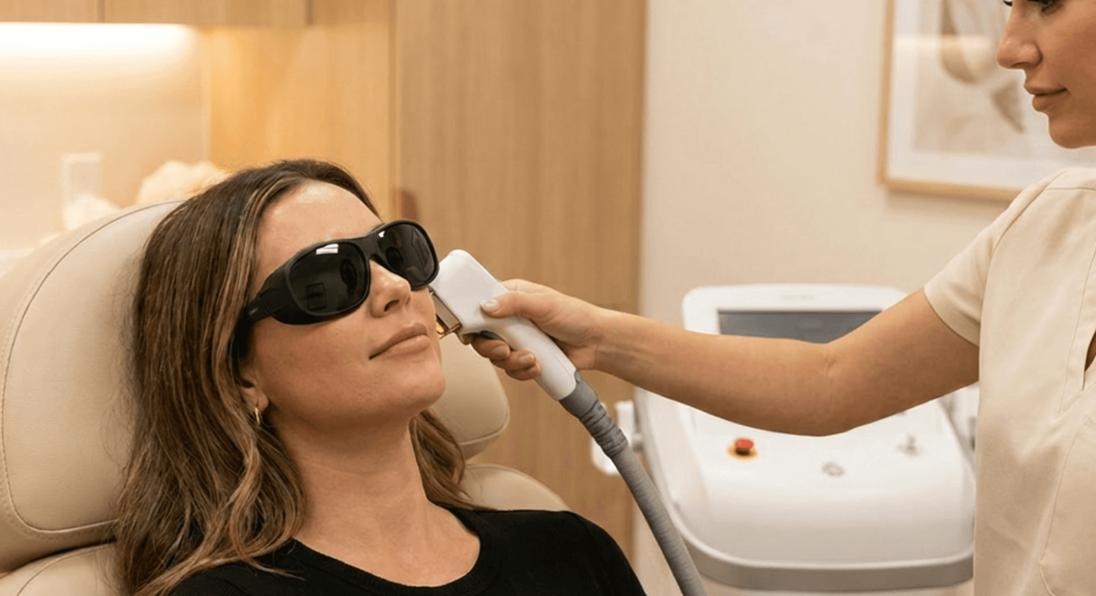 Laser facial skin rejuvenation treatment at aesthetic clinic.