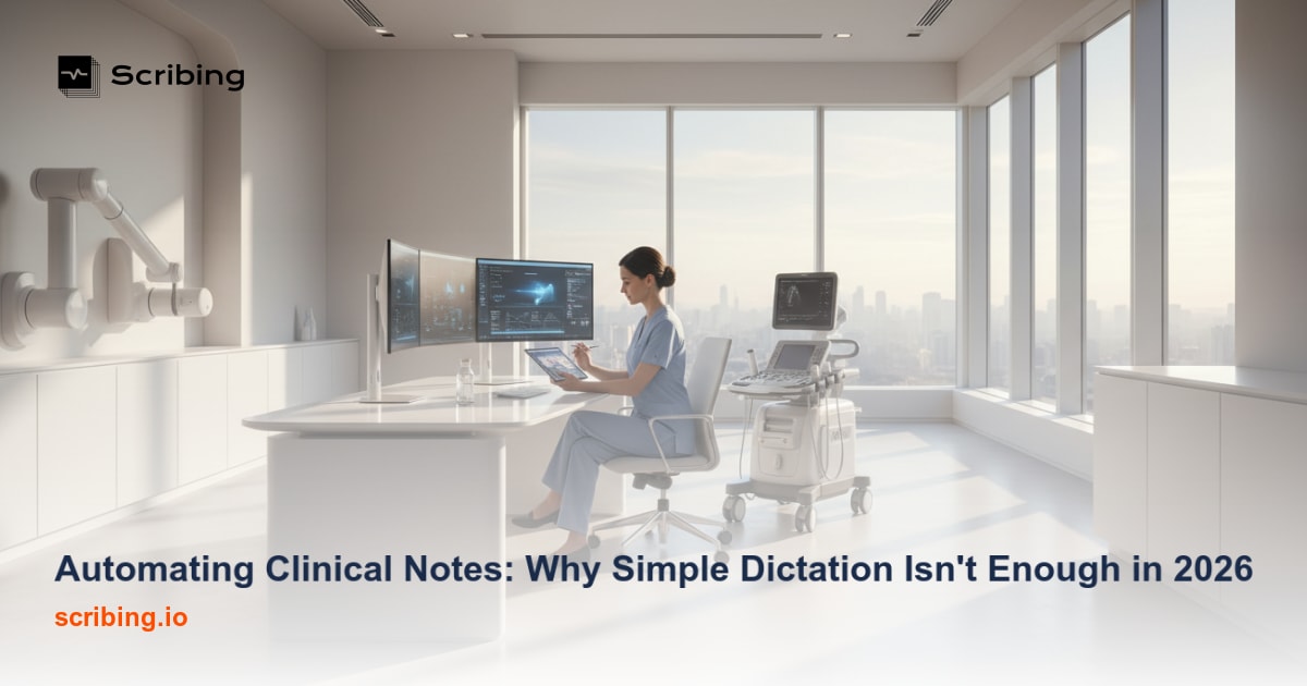 Modern clinical workspace illustrating automated EHR documentation workflow beyond simple dictation