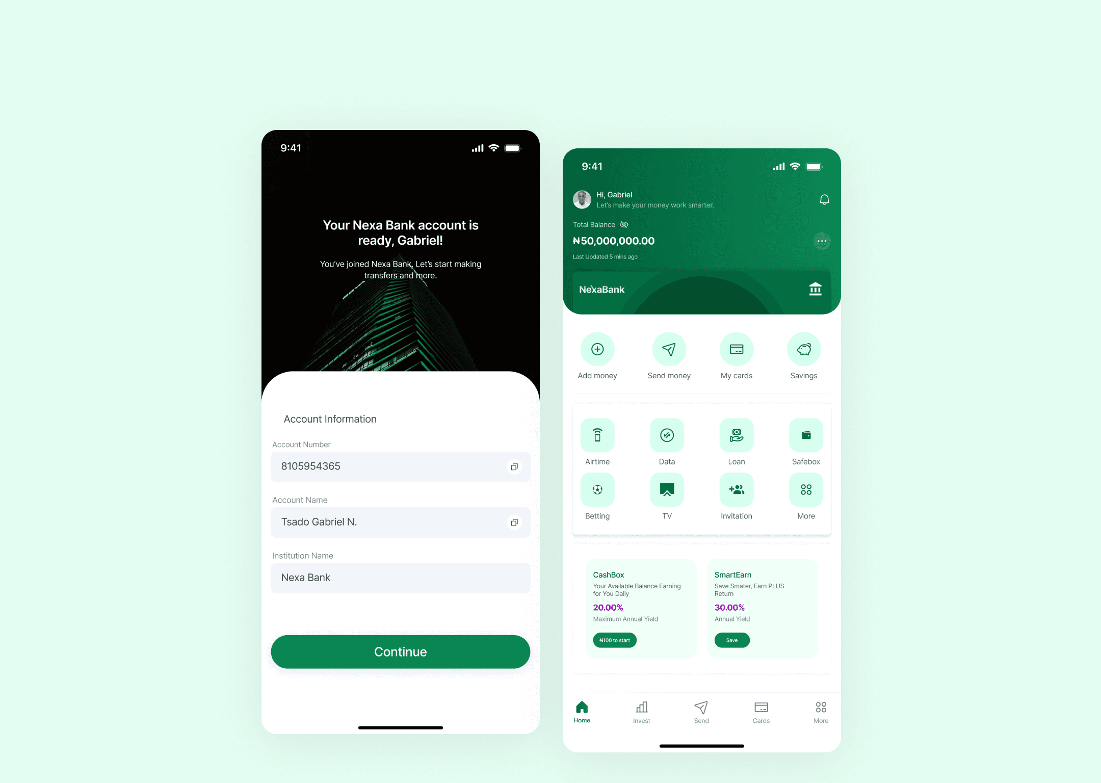 Login and Home Screen