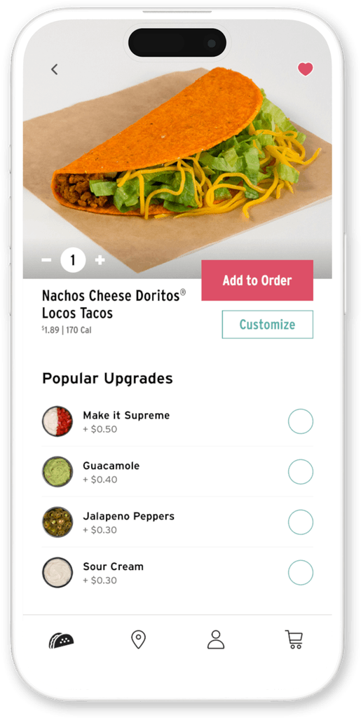 App screen showing a the nachos cheese doritos taco.