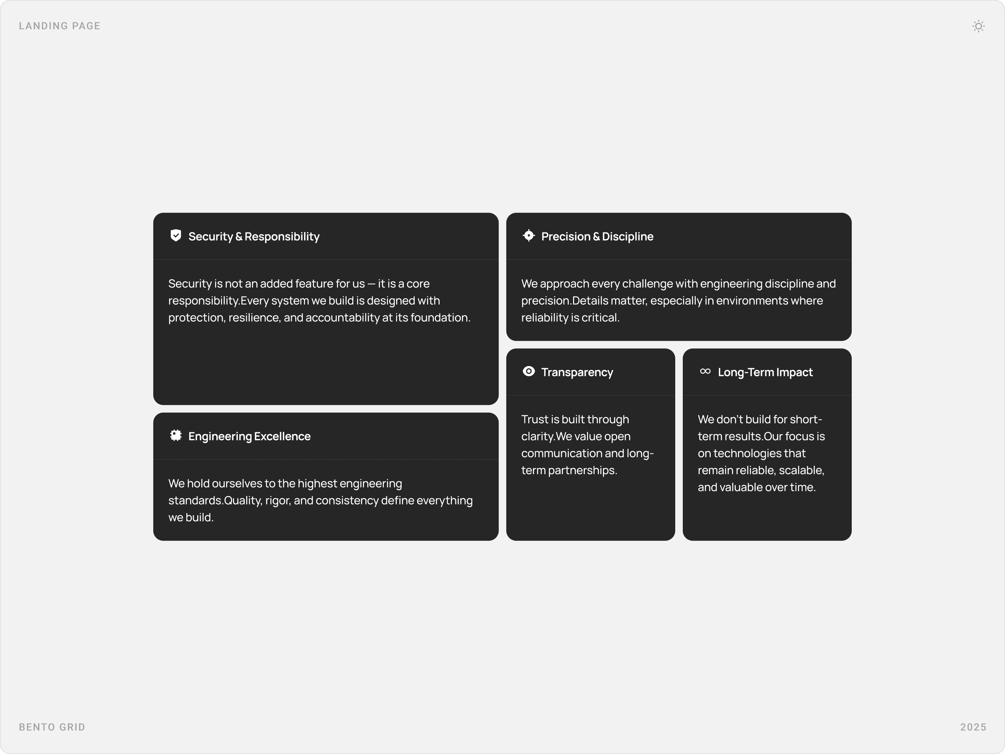 Professional Enterprise Values Grid Section Design