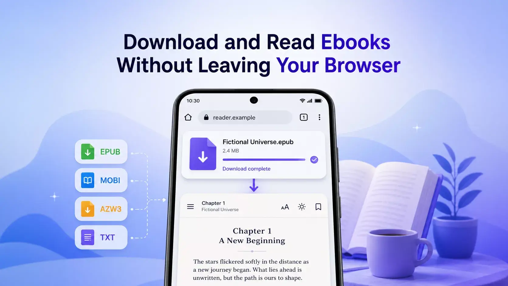 An ebook file moving from a webpage download into Quetta Reader on Android.