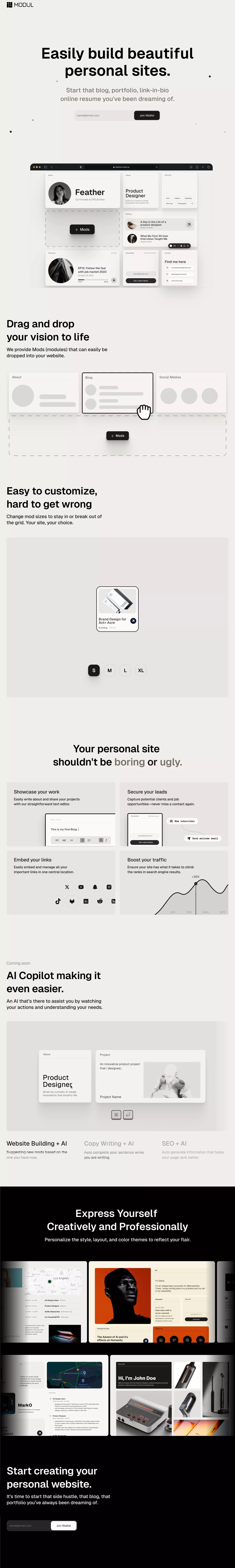 Modul.so landing page screenshot showcasing Design and Tech design