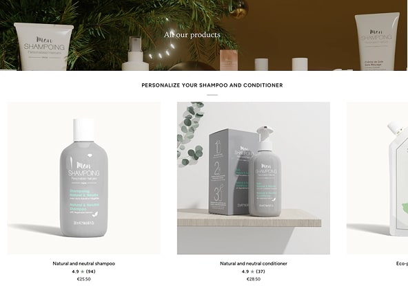 PDP of Panier des Sens soaps. Hand soaps floating in water splashes, purchase button, product description