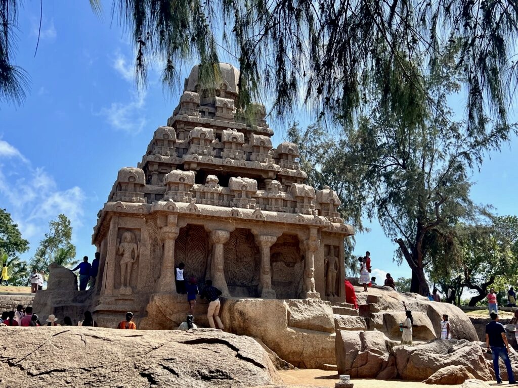 Dharmaraja's ratha at Mahabalipuram. A rock-cut monolithic chariot.