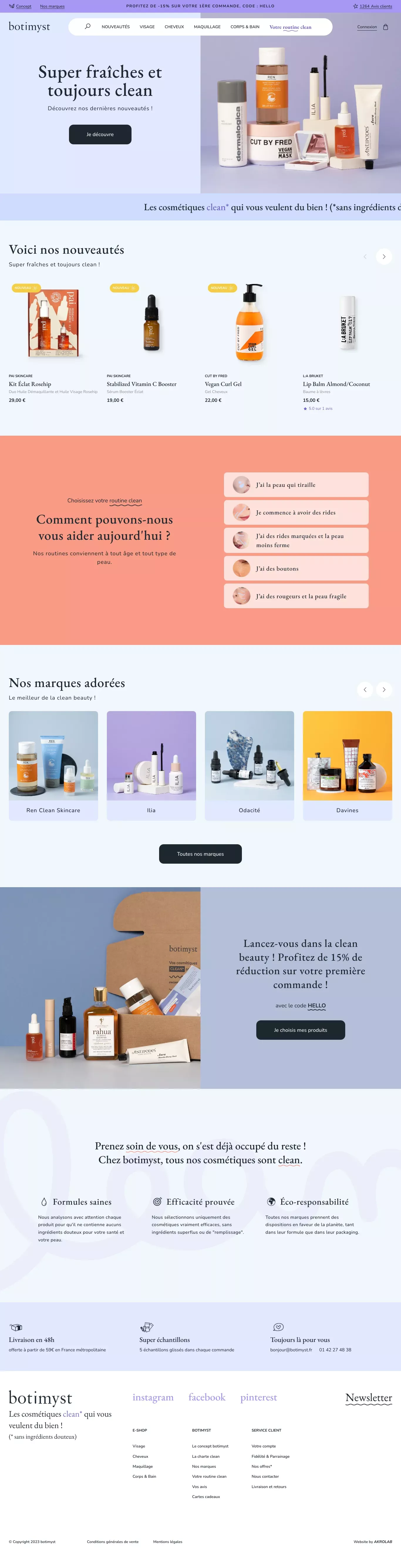 botimyst, le meilleur de la clean beauty ecommerce page screenshot showcasing Beauty and Nature design
