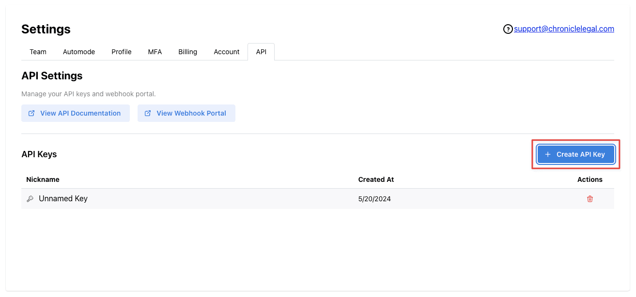 chronicle api key setup