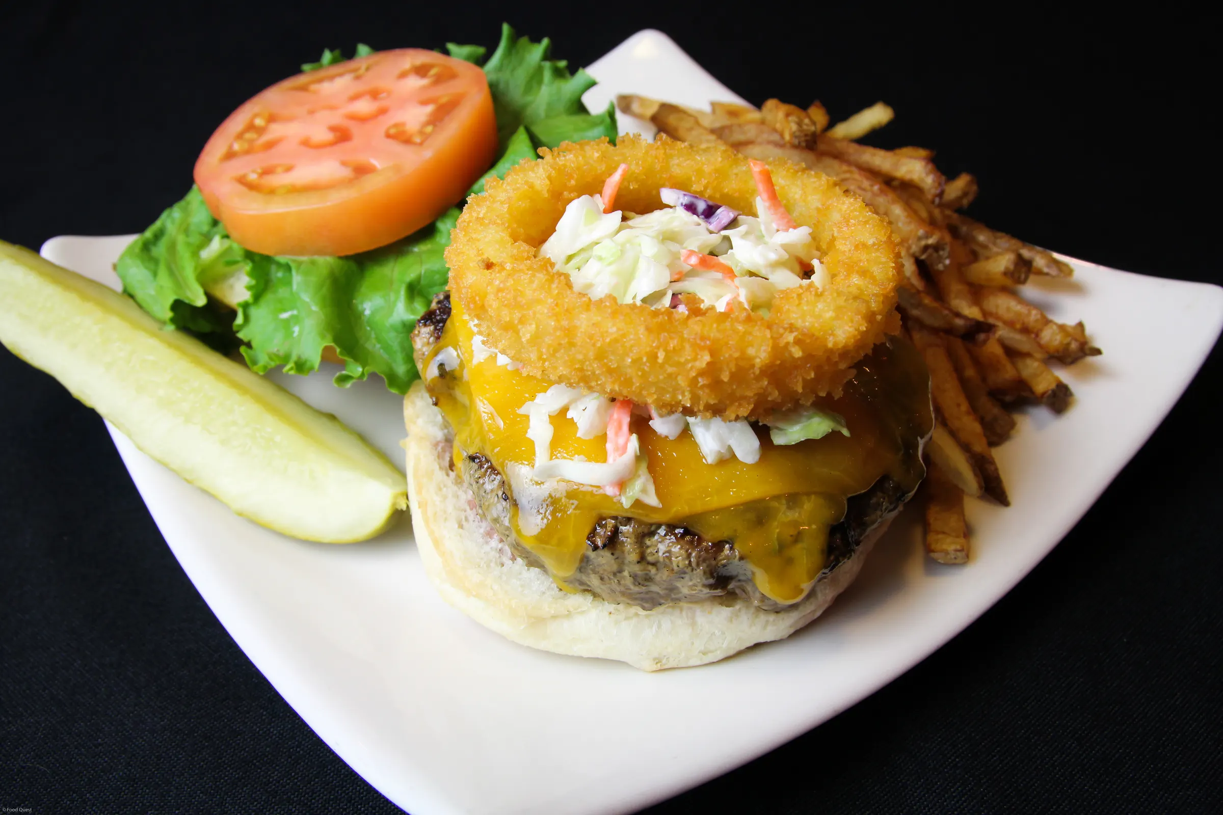 ALI burger with onion ring and slaw at Ringside Café