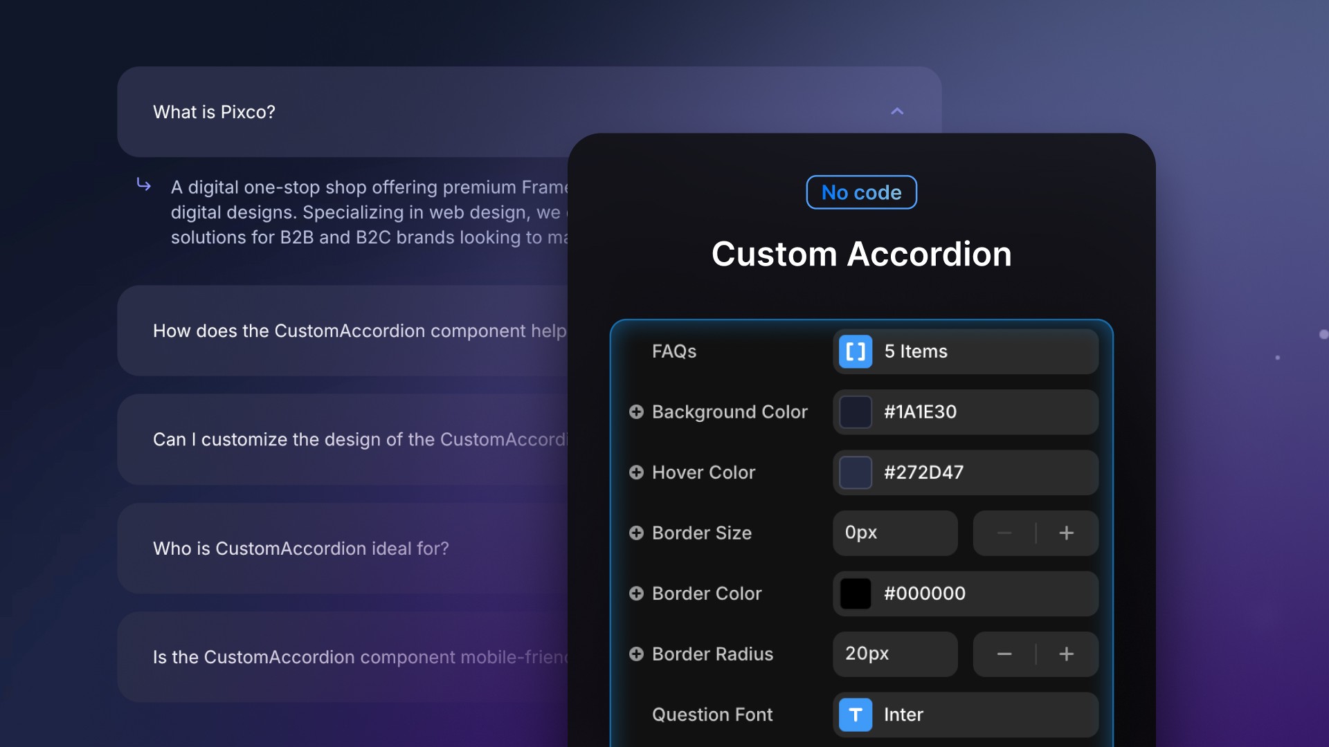 custom accordion for framer with options