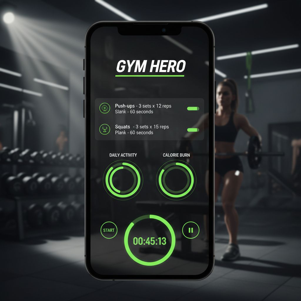 Workout tracker app features including exercise library and progress tracking