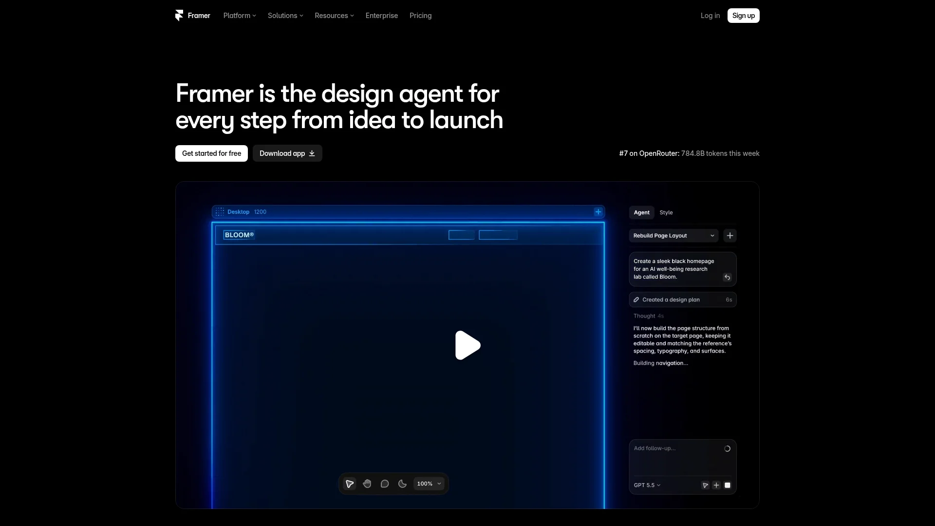 Framer AI landing page builder homepage