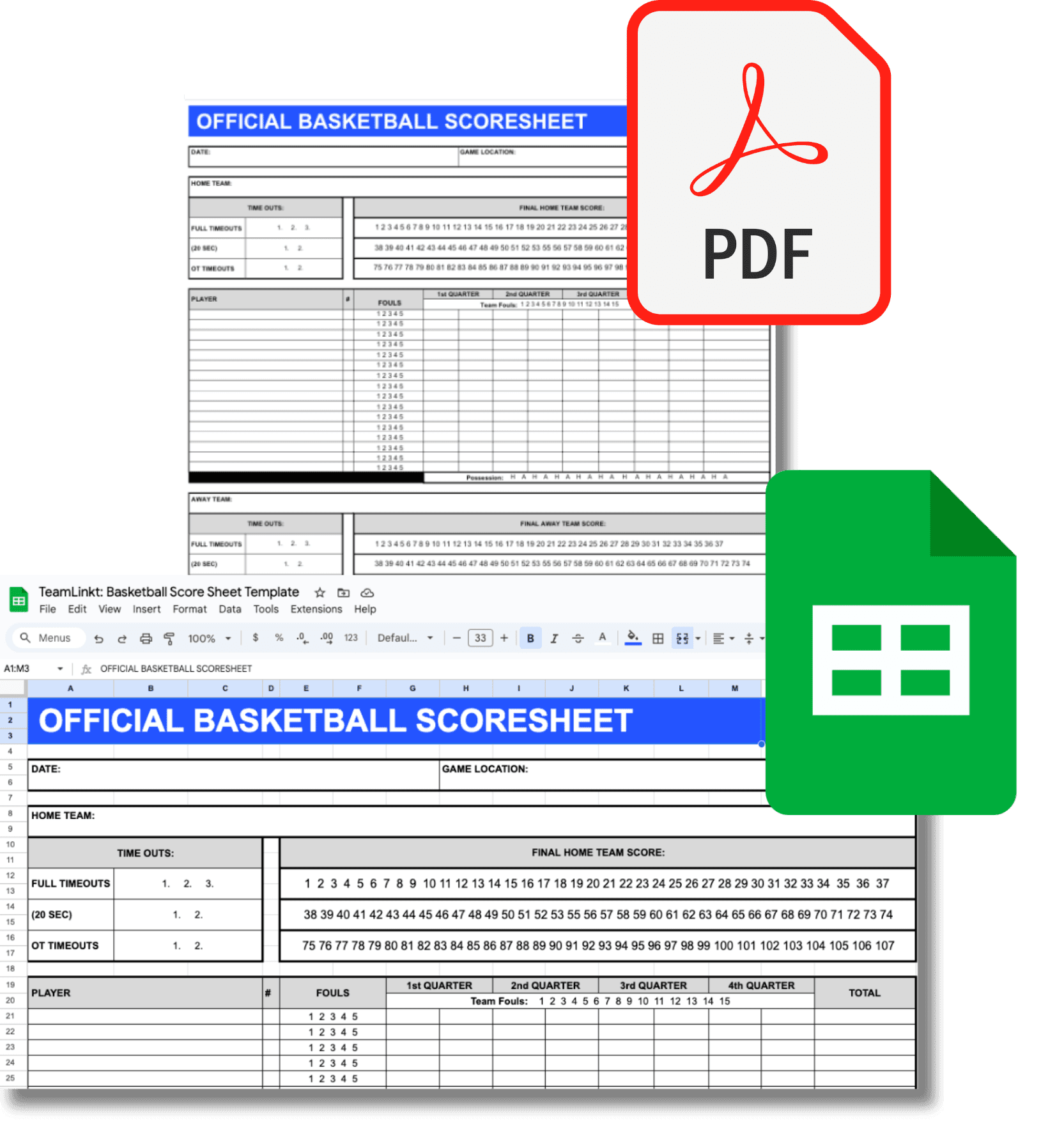 Basketball Score Sheet Template PDF and Excel Files