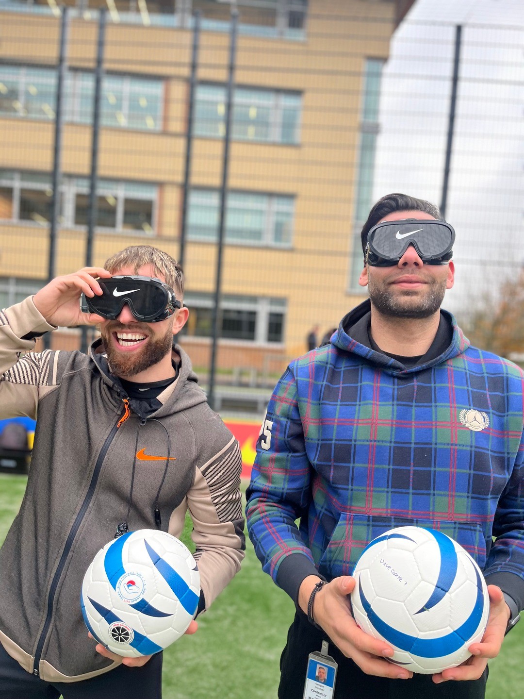 Blind football clinic with masks
