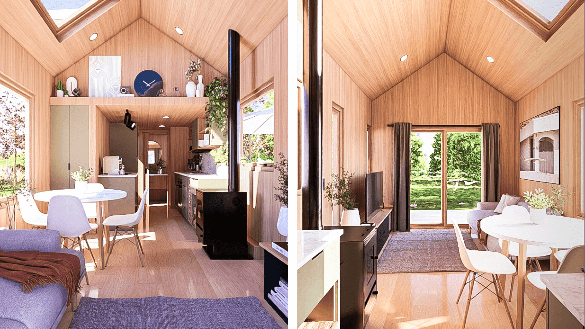 The GrExperience the essence of smart design in the Green Tiny House with loft. The open-plan layout, enhanced by multiple roof sections, creates a spacious double-height entry. Adding to the allure, hidden tiny house loft stairs contribute to an efficient and seamless interior. Uncover a harmonious blend of functionality and style in this thoughtfully designed tiny home with loft.een Tiny House with loft interior features an open plan layout, the multiple roof sections allows for a double height space as you enter the tiny house, the hidden tiny house loft stairs allow for an efficient and seanmless layotu