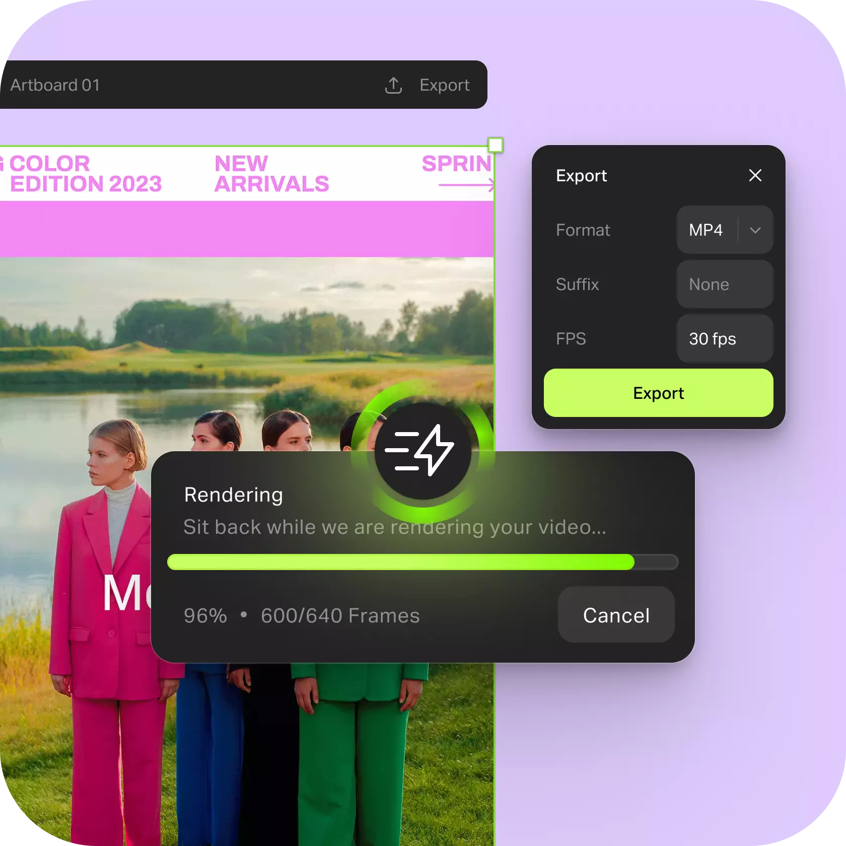 Render your animation right in the browser without waiting in queues.