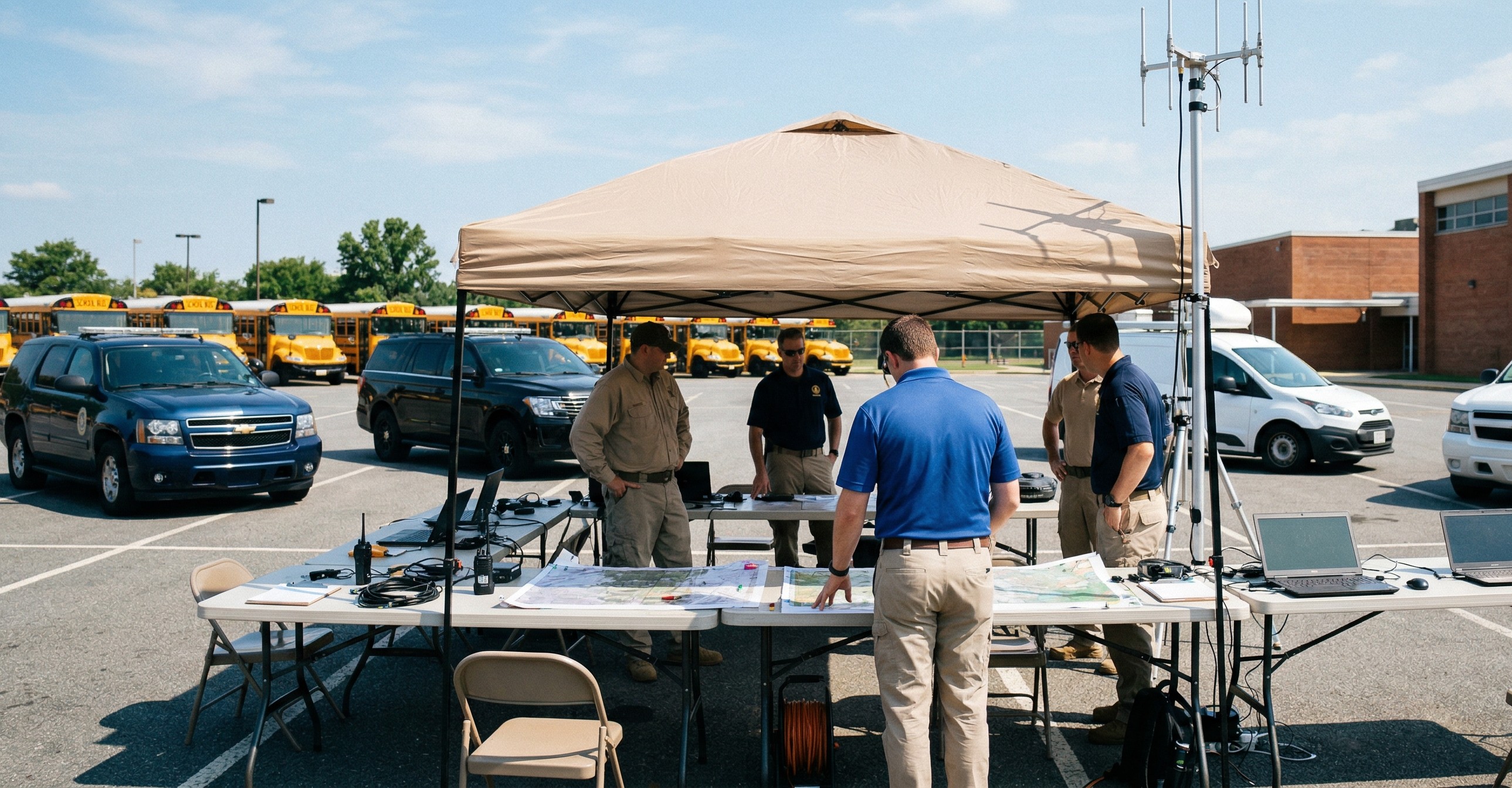 pop up incident command in school parking lot