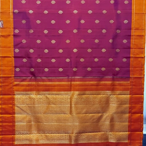 Deep Red and Orange Kanchivaram Silk Saree