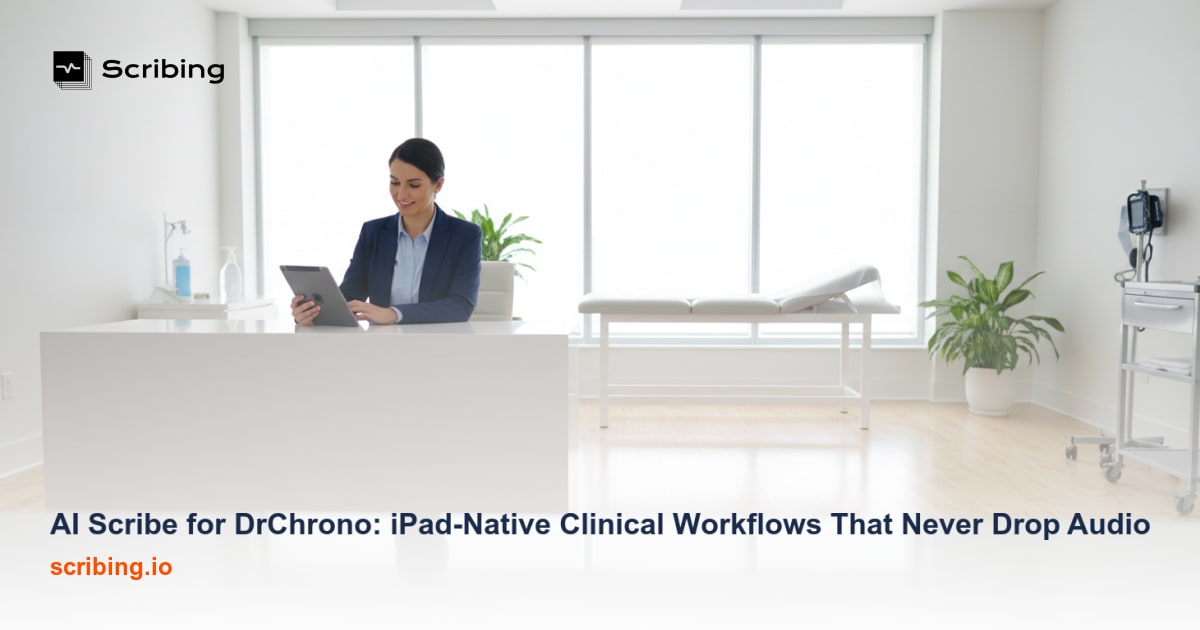Corporate illustration representing AI scribe technology integrated with Epic EHR clinical documentation workflow