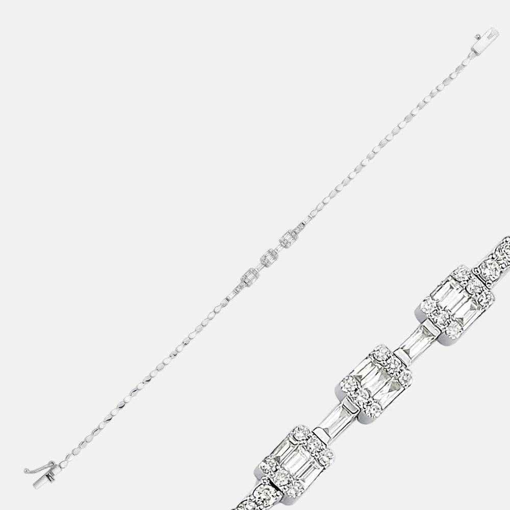 Assos 0.26 Karat Baget Taşlı Pırlanta Beyaz Altın Bileklik