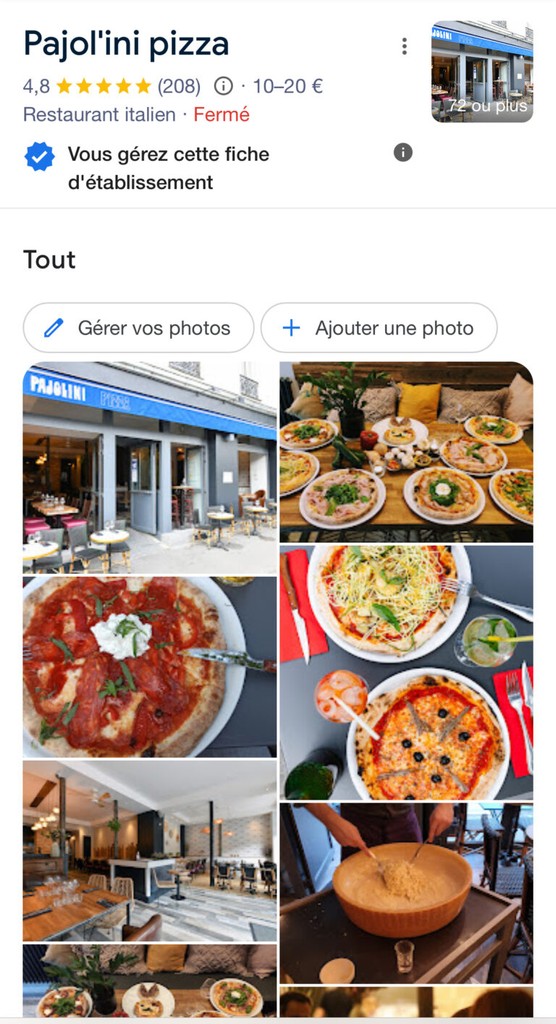 Capture d'écran d'une page google my business gérée par la doum agency