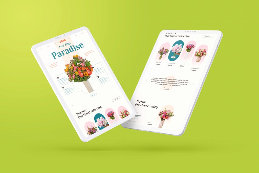 two tablet showcasing floral delivery website concept