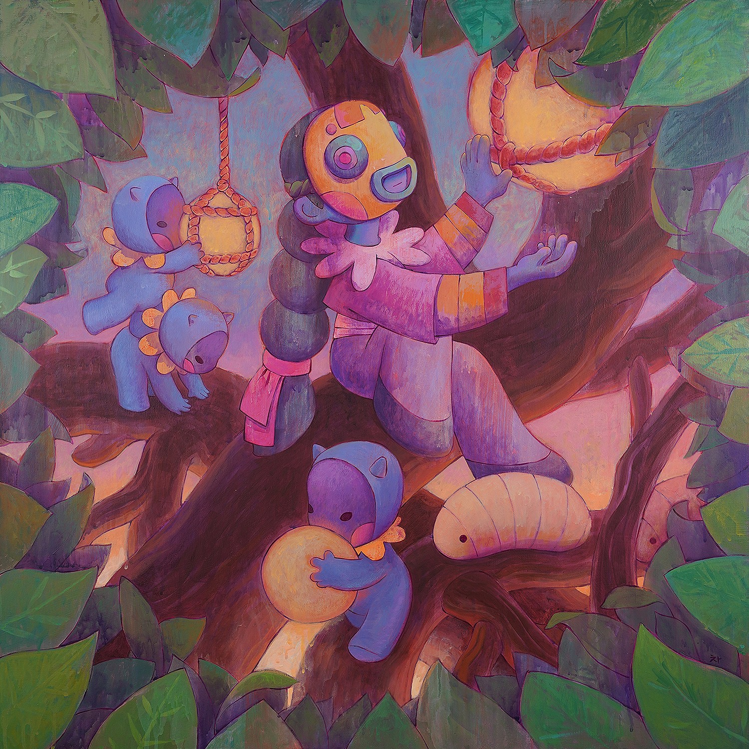 Young woman in colorful robe reads a book.