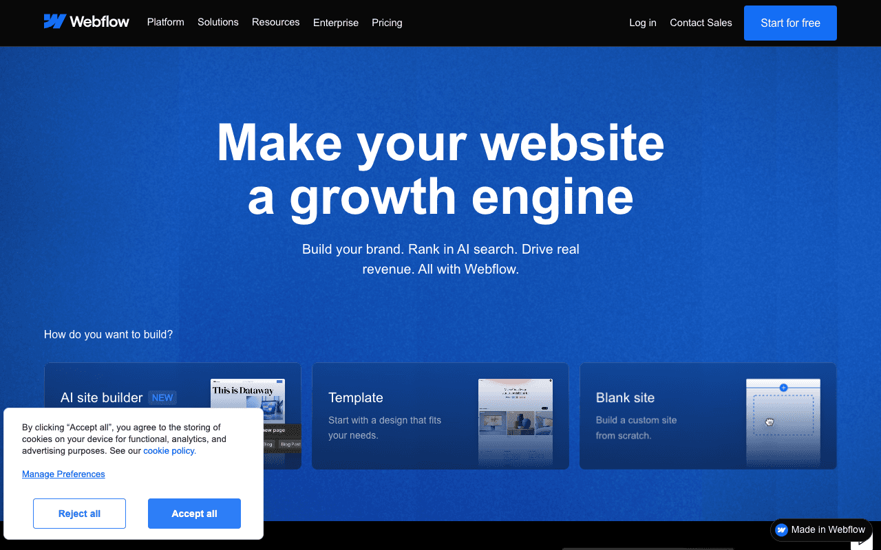 Webflow екранна снимка