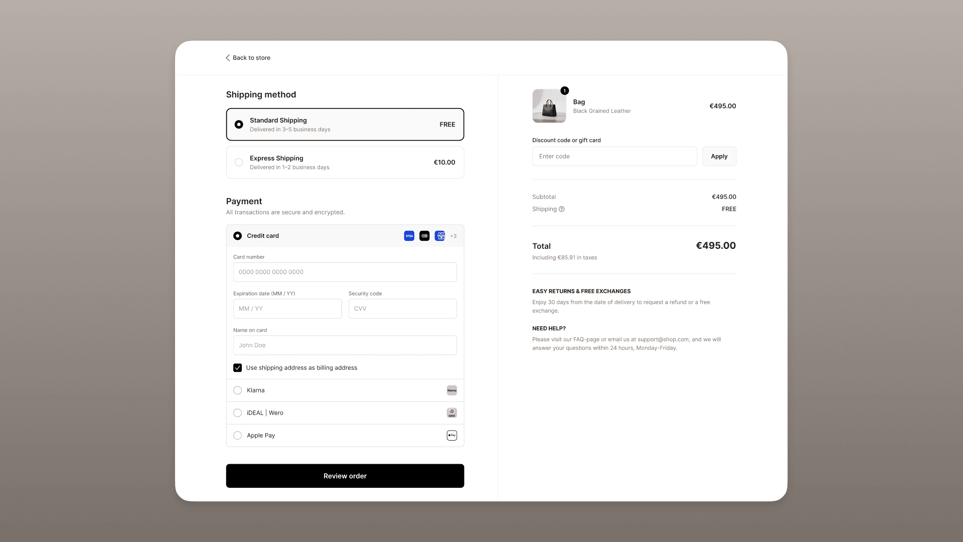 Checkout window 