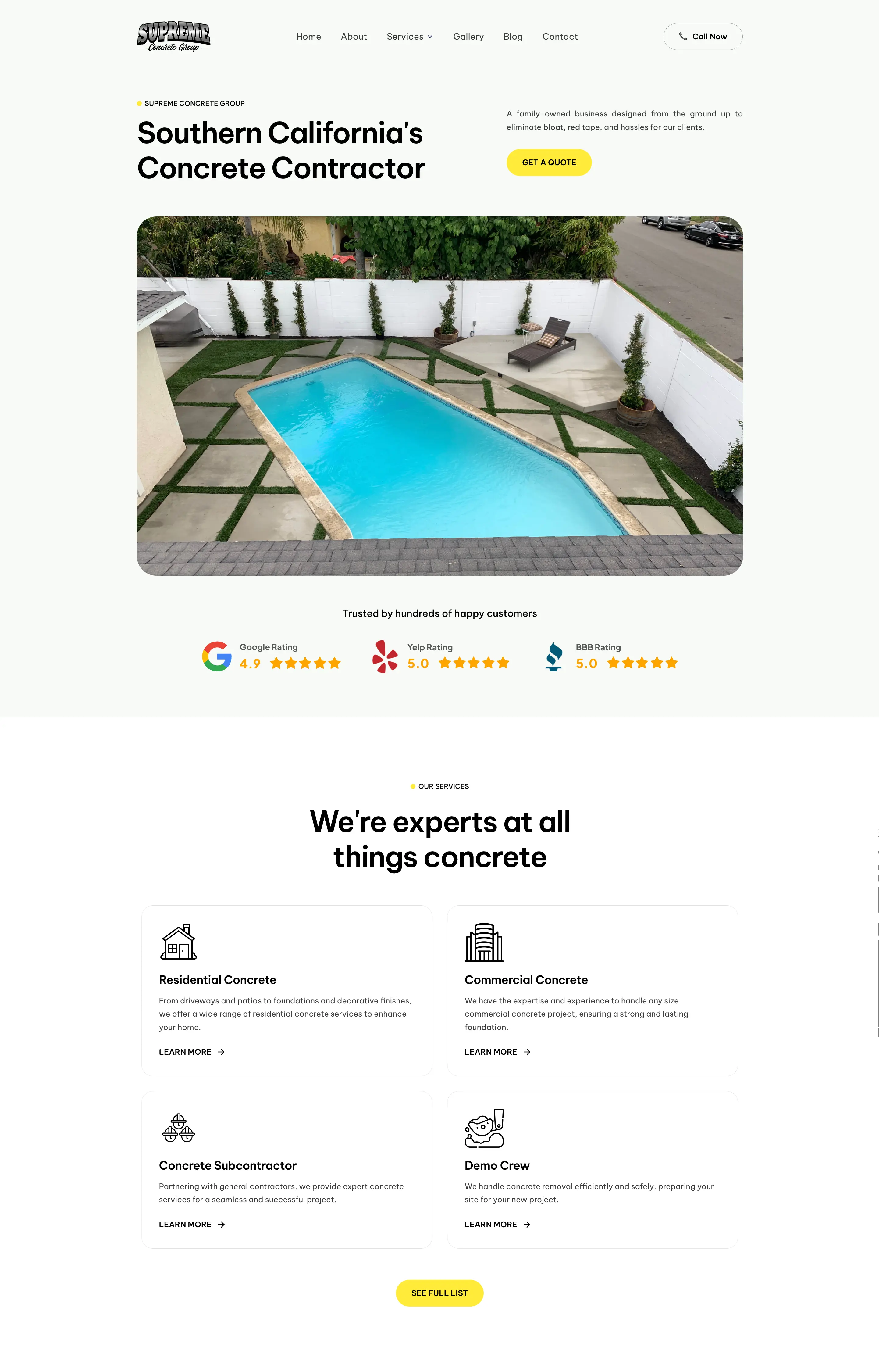 Supreme Concrete Group website homepage