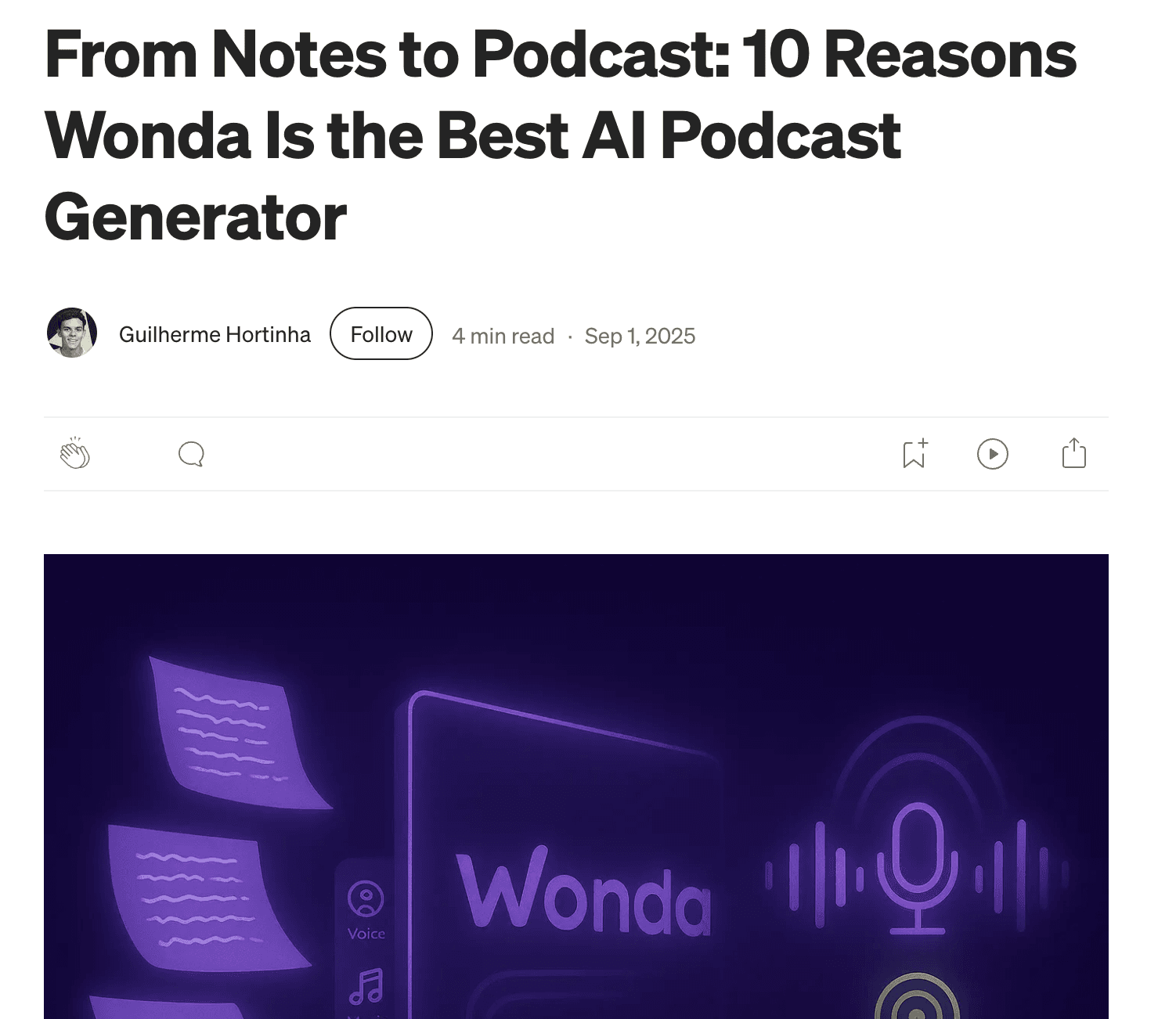 Medium.com article mentioning Wondercraft which is ranking in AI powered search