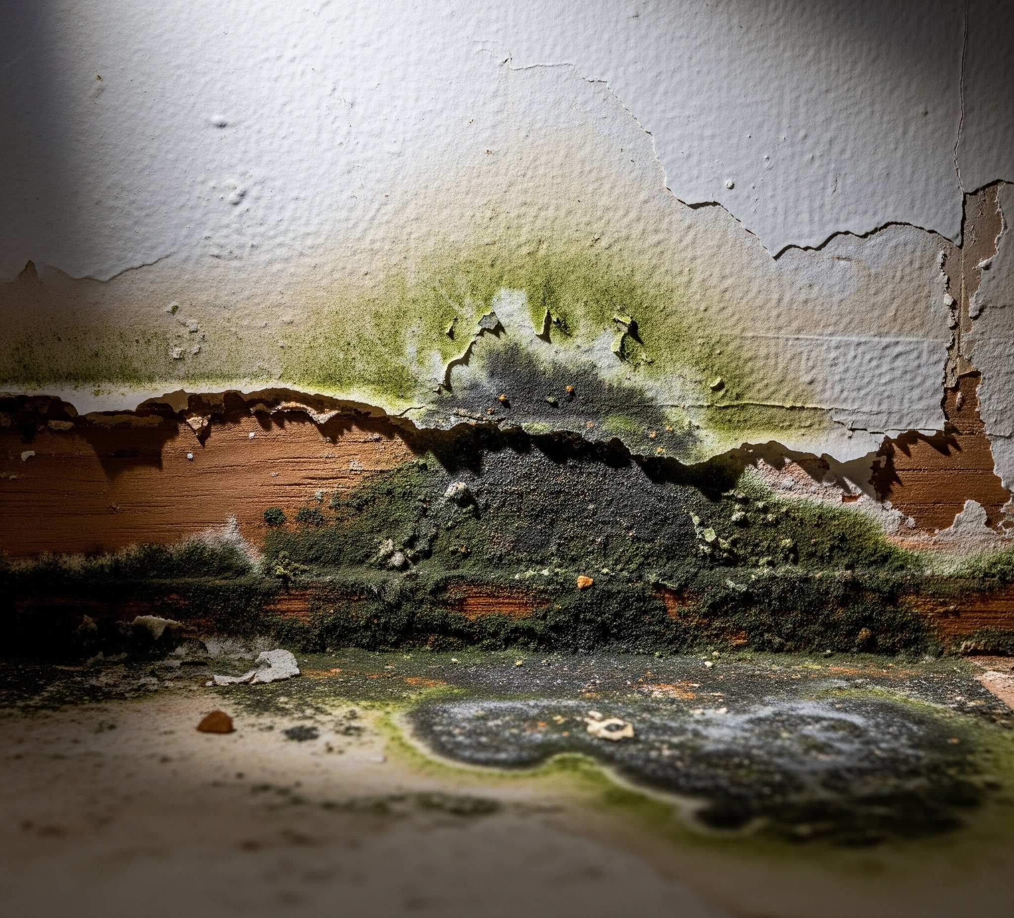 Close-up of active mold growth before professional remediation