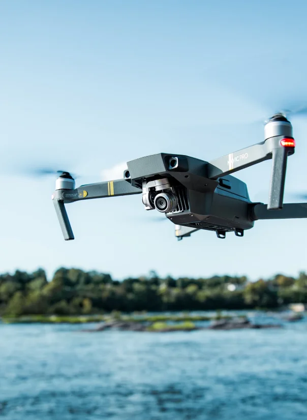 Agricultural drone flying over crops