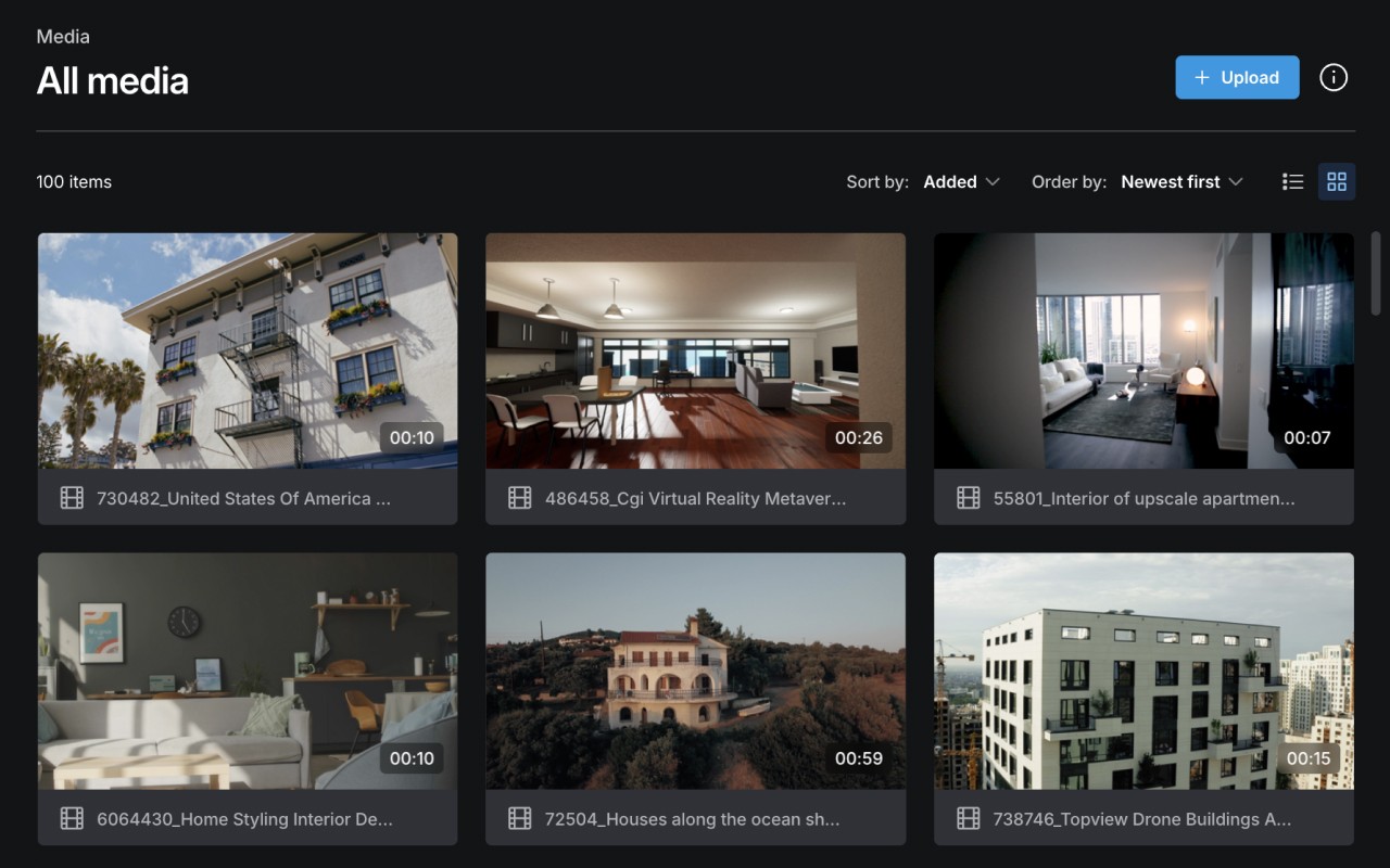 A collection of real estate footage in elevate.io