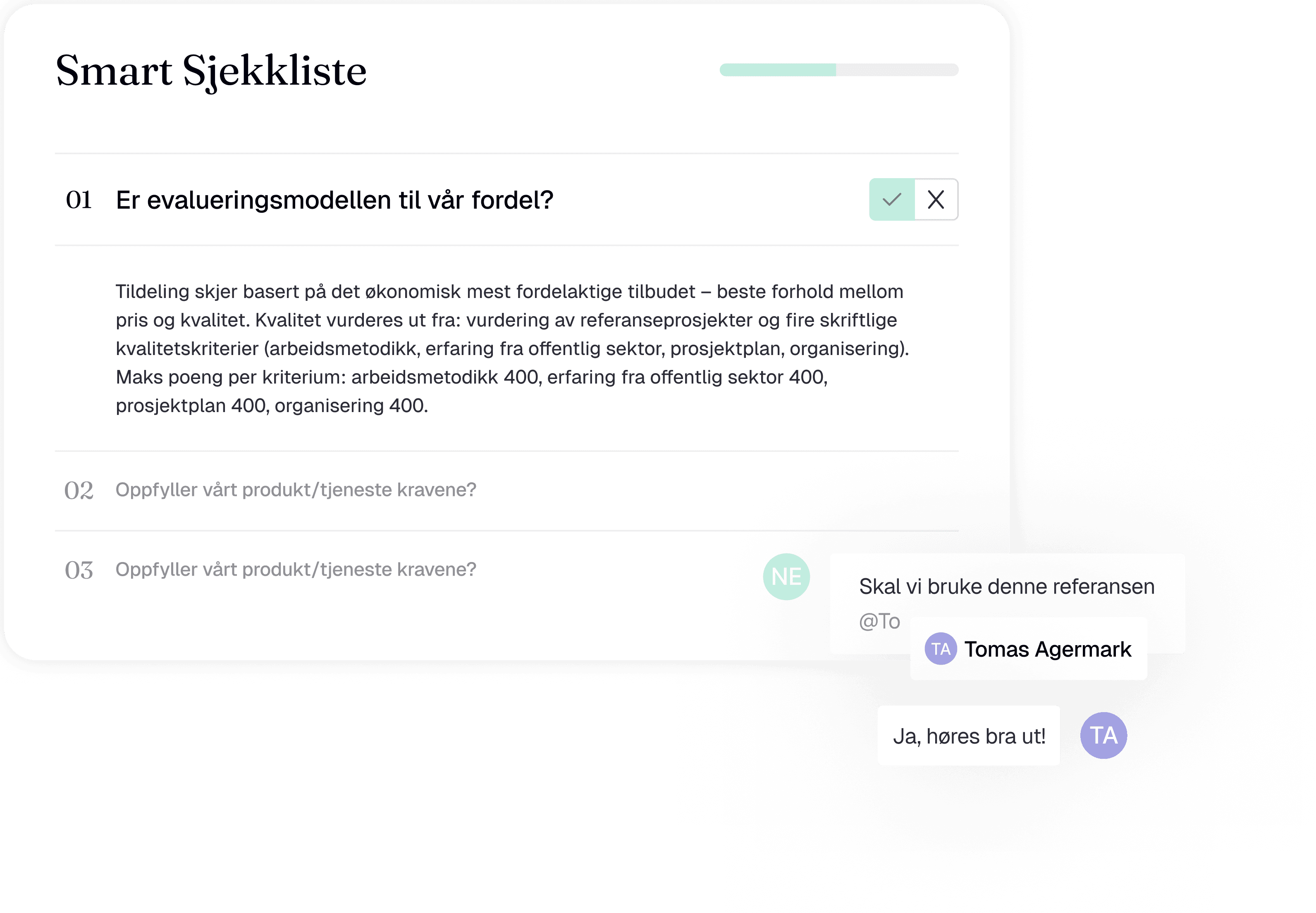 smart sjekkliste tendium