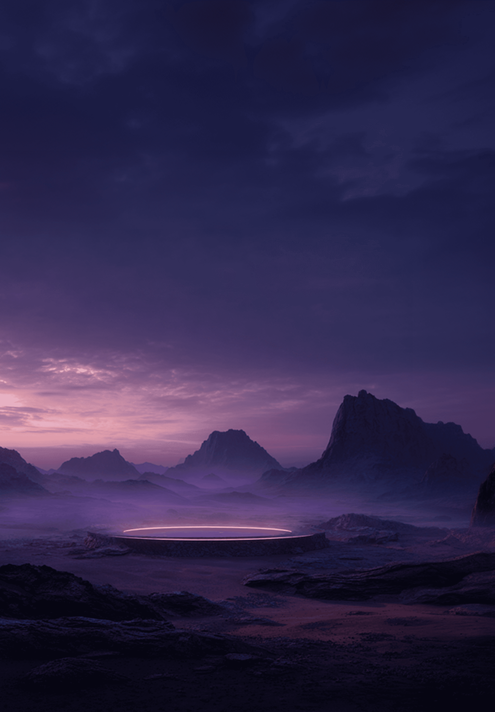 Dark purple landscape with glowing sky
