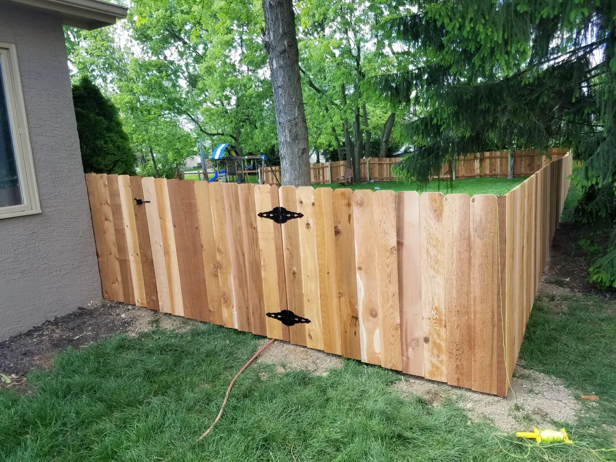 A modern house with large windows and a flat roof, surrounded by greenery against a clear blue sky.