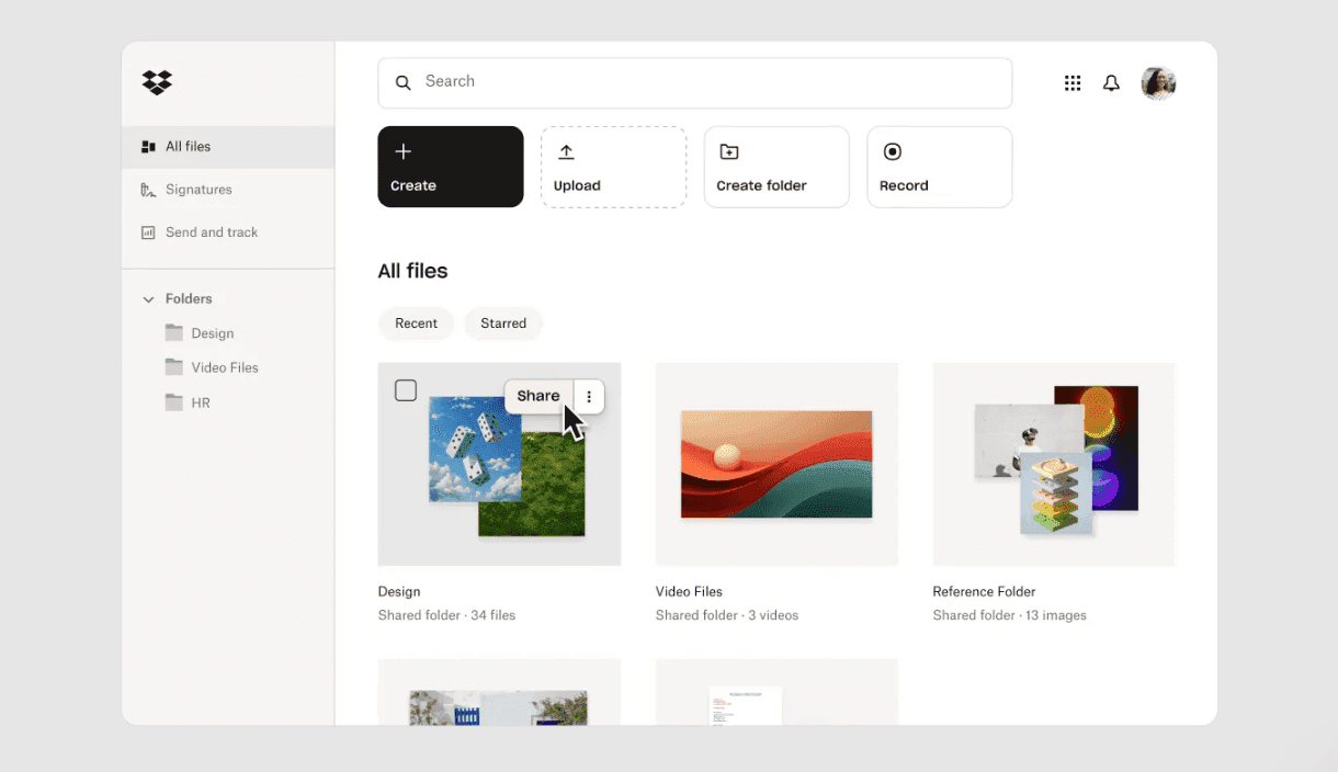 Interface of Dropbox