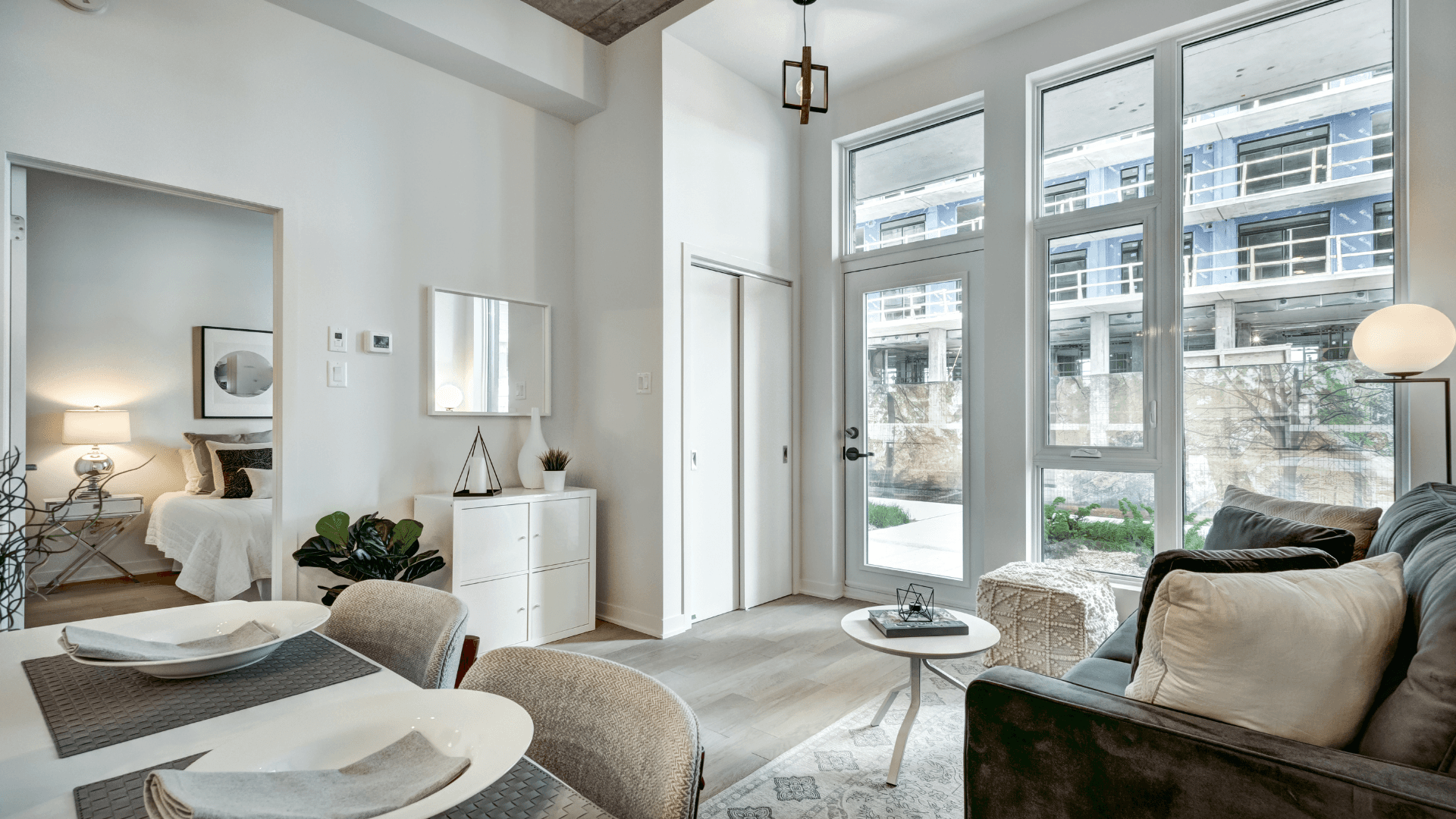 Abstract white geometric pattern with repeating rectangular shapes creating depth and shadows