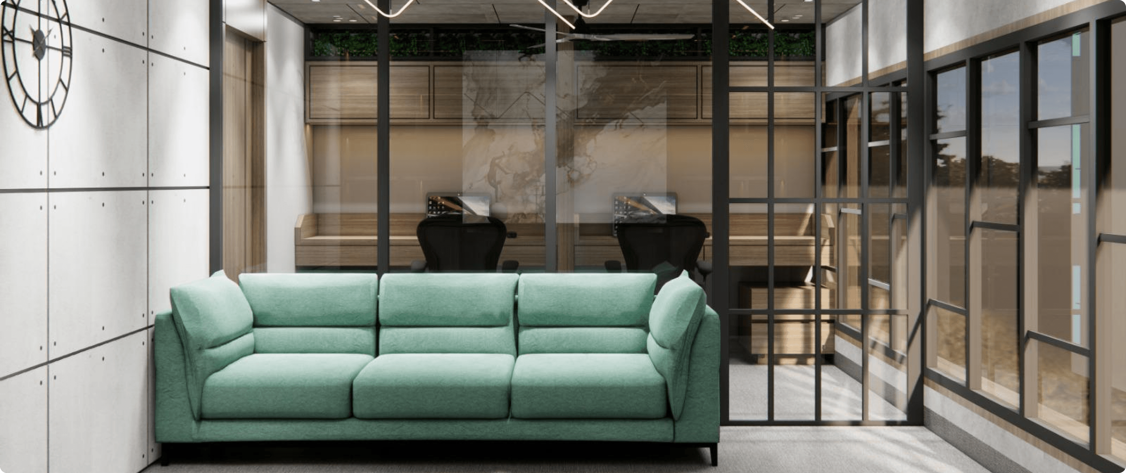 An office design and visualization of the account office of Shree Geeta Gears Manufacturers.