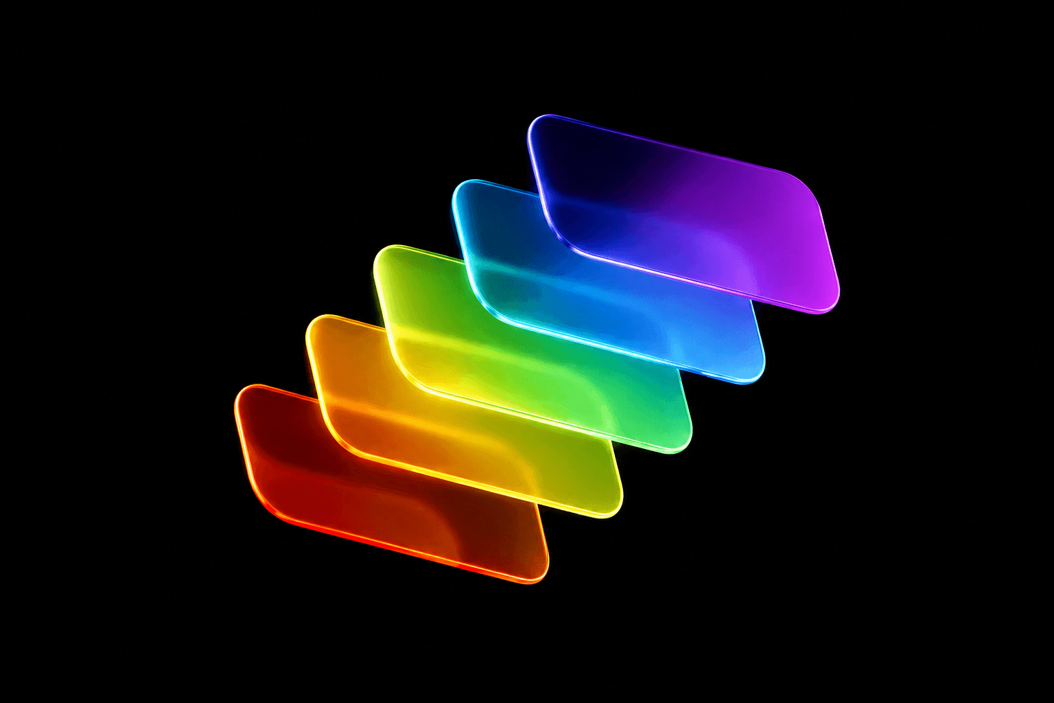 Rainbow colored glass shapes on black background