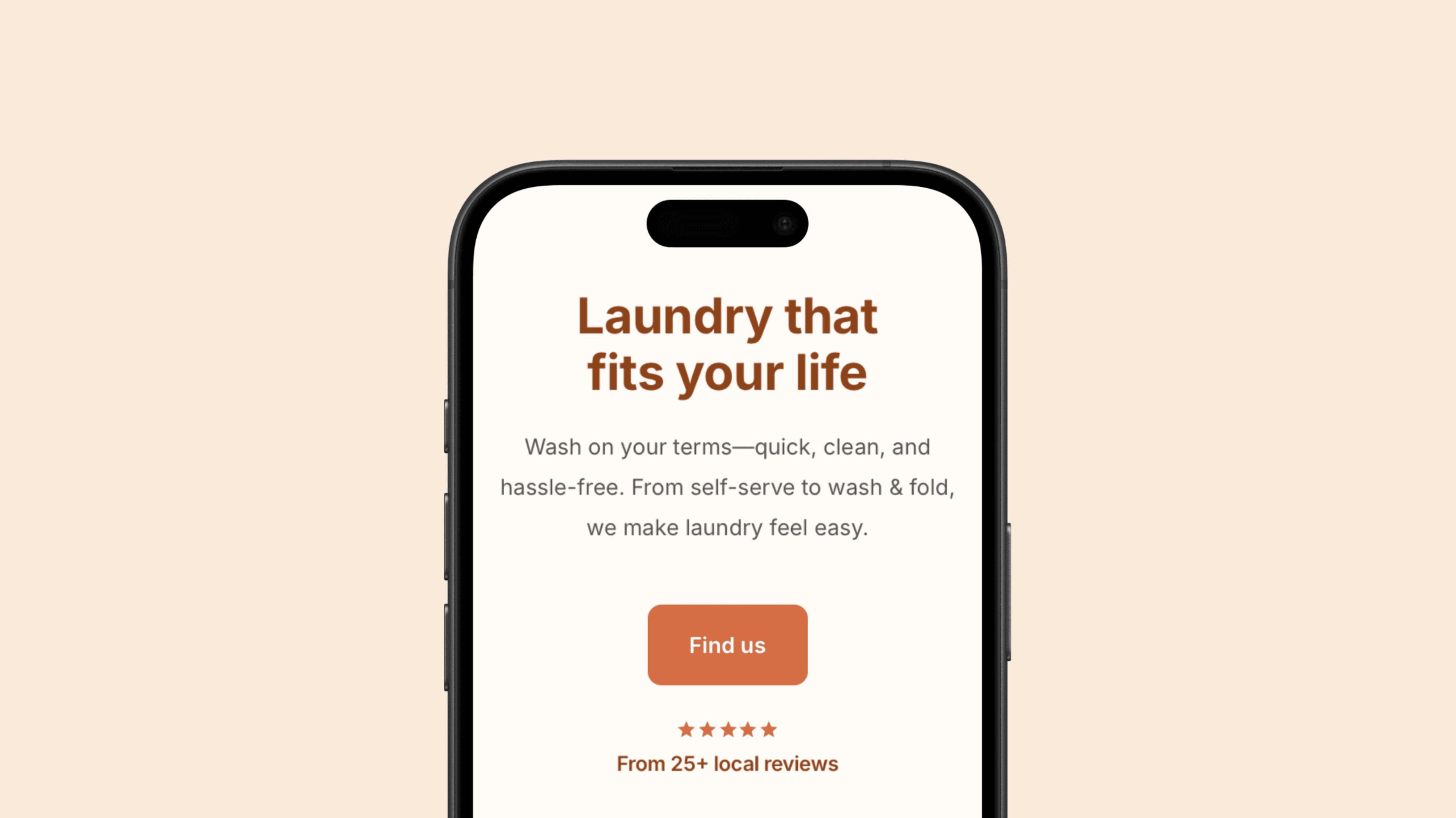 Mobile website screen promoting easy laundry services, highlighting laundromat marketing with local SEO-focused calls to action.